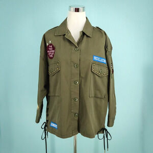 Moussy One Size Military Army Style Patch Stud Embroidered Button Front Jacket